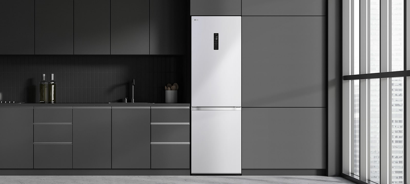 Modern kitchen with a refrigerator that blends seamlessly into surrounding cabinetry, resembling a built-in model.