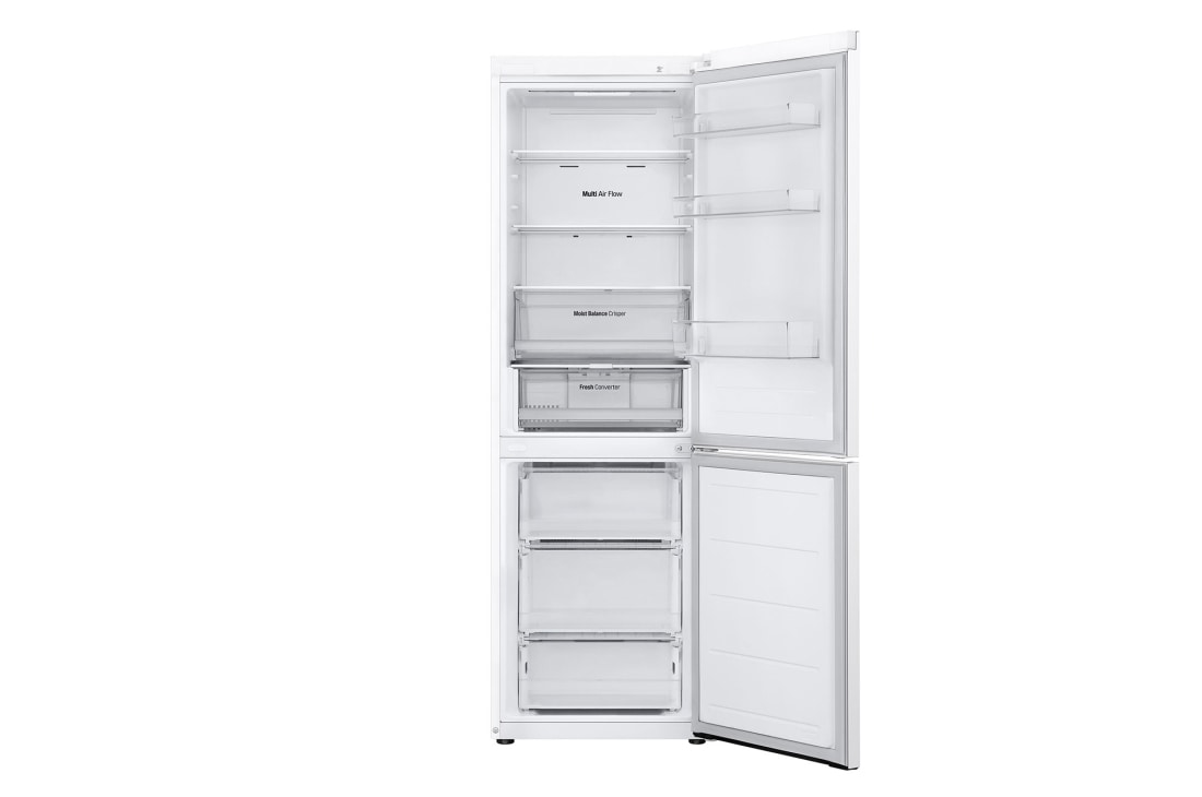 LG 344L NatureFRESH™ Fridge with LinearCooling™, DoorCooling+™, Smart Inverter Compressor™ in Super White, front open, GR-B459FQFW, thumbnail 3