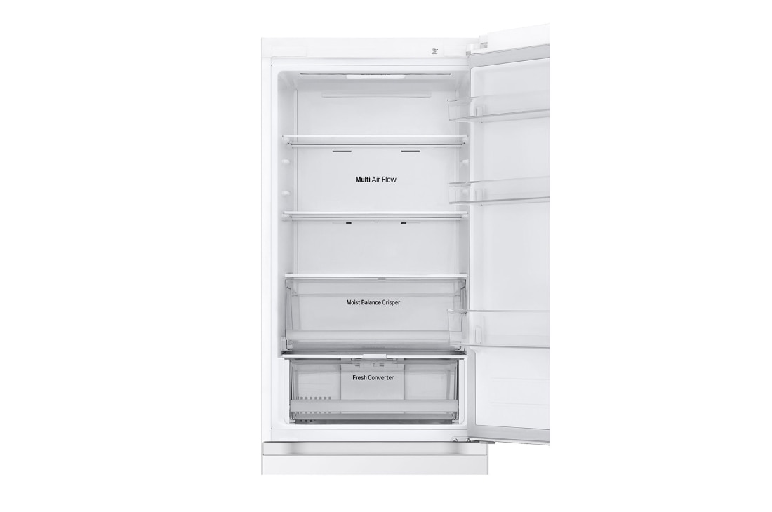 LG 344L NatureFRESH™ Fridge with LinearCooling™, DoorCooling+™, Smart Inverter Compressor™ in Super White, front open, GR-B459FQFW, thumbnail 5