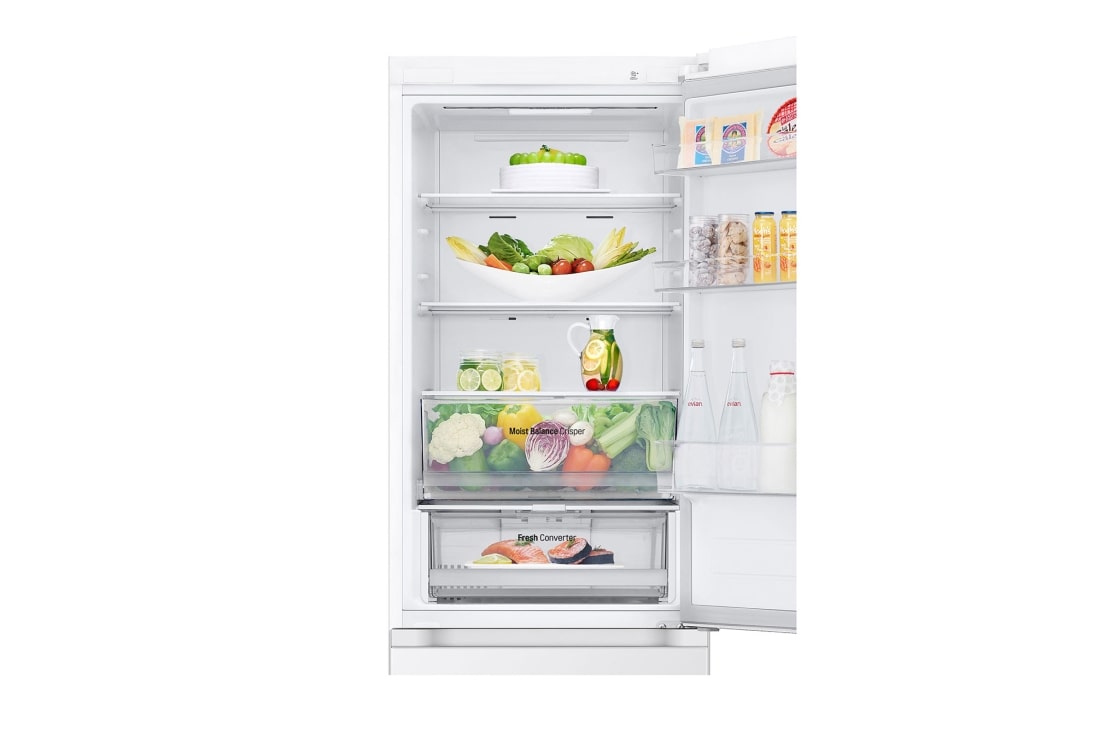 LG 344L NatureFRESH™ Fridge with LinearCooling™, DoorCooling+™, Smart Inverter Compressor™ in Super White, front open, GR-B459FQFW, thumbnail 6