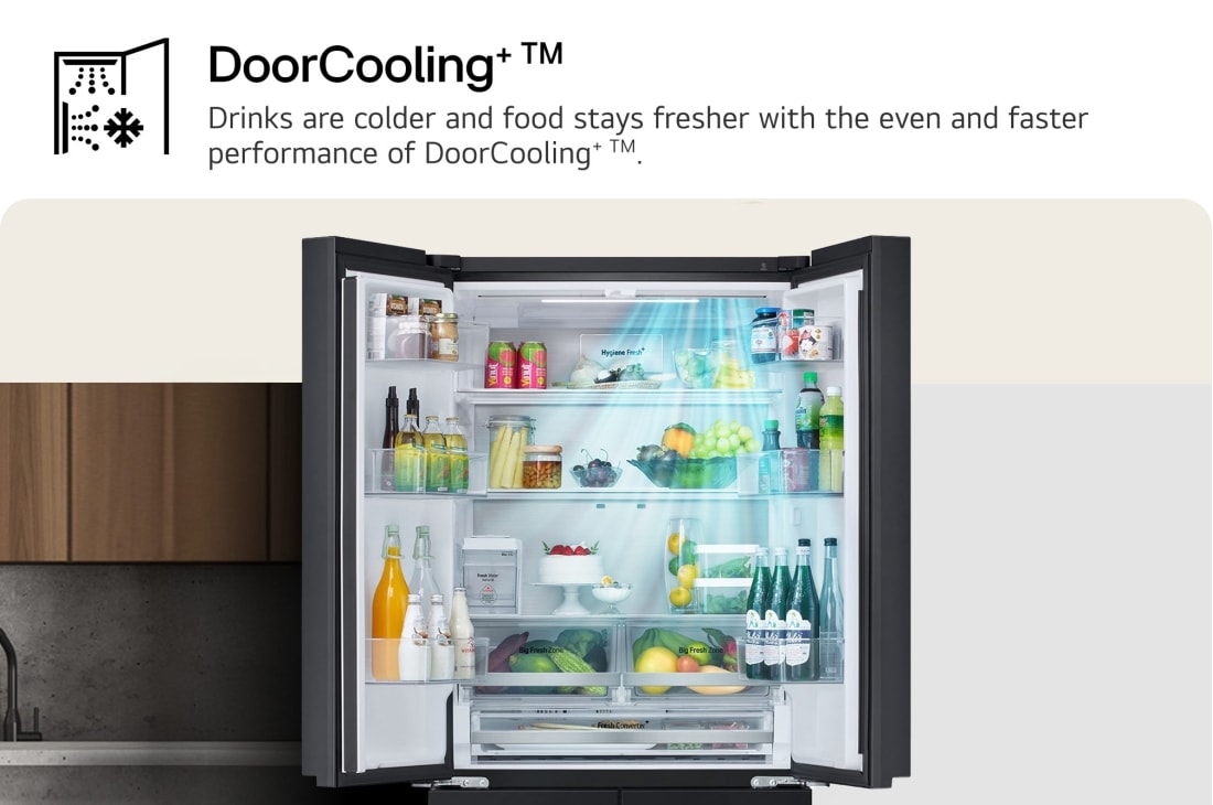 LG 619L Multi-door Refrigerator with LinearCooling™, DoorCooling+™, and FRESHConverter+™ in Black Glass, USP image for door cooling, GR-B30FFGPB, thumbnail 4