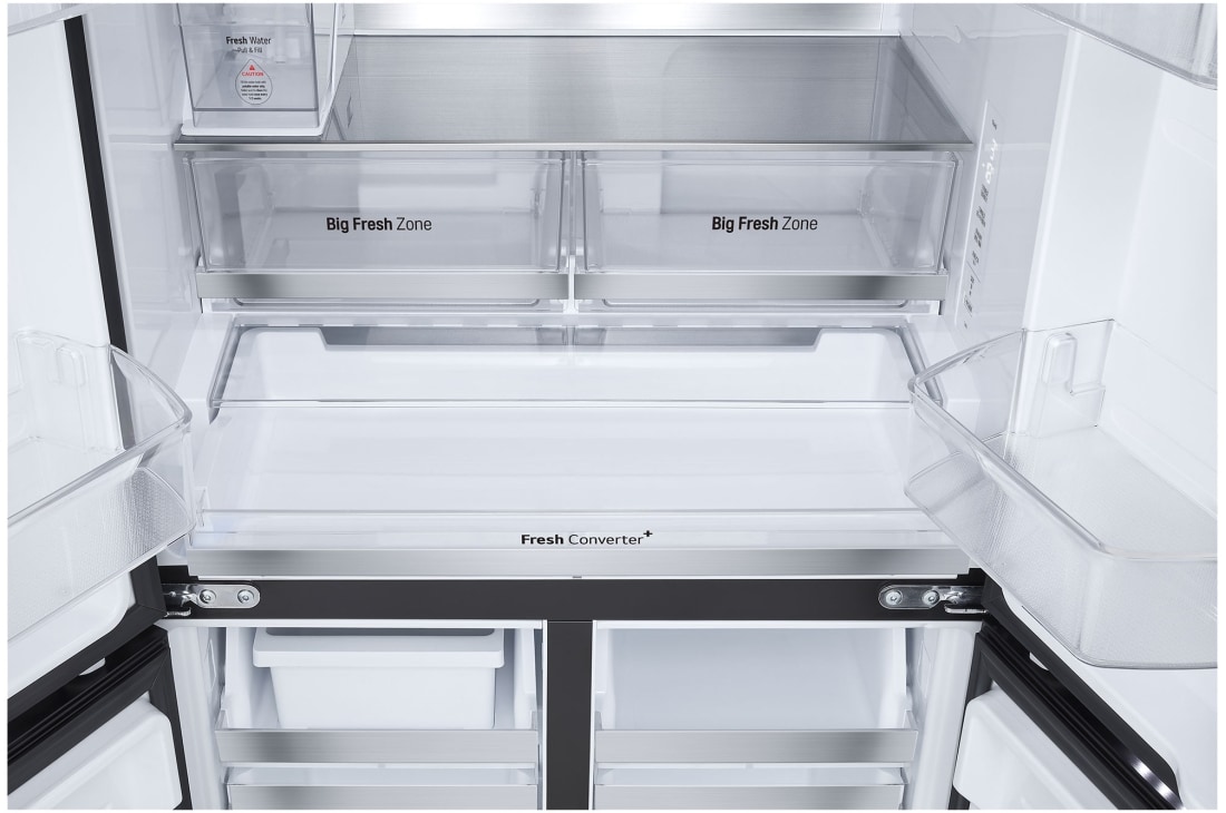 LG 619L Multi-door Refrigerator with LinearCooling™, DoorCooling+™, and FRESHConverter+™ in Black Glass, detailed view of the interior drawers, GR-B30FFGPB, thumbnail 9