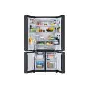 LG 619L Multi-door Refrigerator with LinearCooling™, DoorCooling+™, and FRESHConverter+™ in Black Glass, Front open view with food stored, GR-B30FFGPB, thumbnail 2