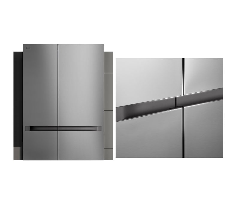 The refrigerator with a black and luxurious kitchen interior was installed in the kitchen to express the total product design.