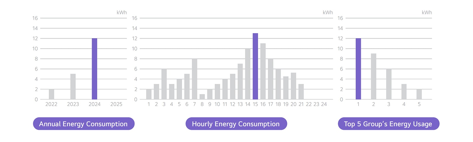 Annual Energy Consumption, Hourly Energy Consumption, Top 5 Group’s Energy Usage