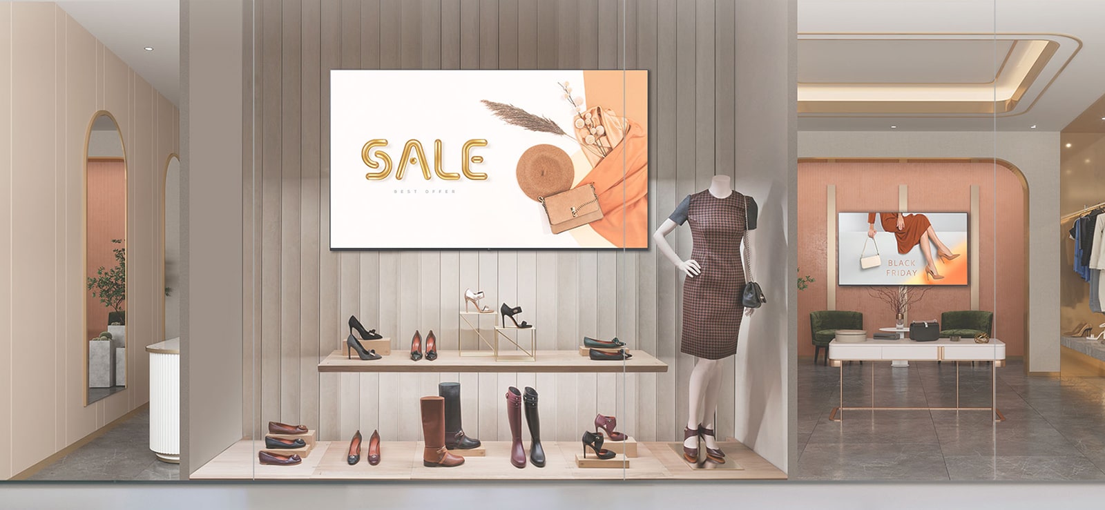 Depicting a scene within a retail shop where signage has been implemented.