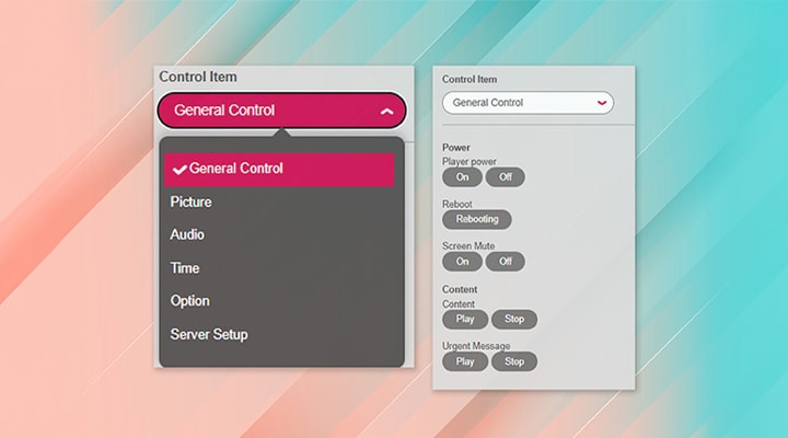 Actual solution screen for device control.