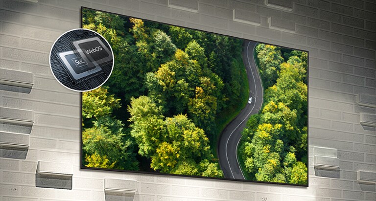 This image highlights a display playing high-resolution content, showcasing the capabilities of its high-performance chip.