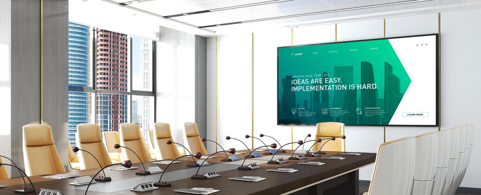 This image depicts a meeting room equipped with a display.