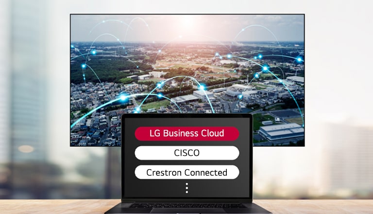 This image demonstrates that solutions like LG Business Cloud and Cisco can integrate seamlessly with displays.
