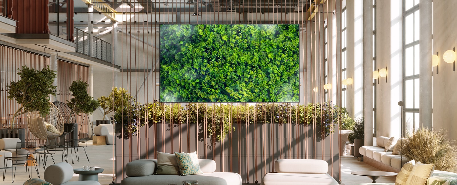 This image presents a display featuring green nature, evoking an eco-friendly impression.