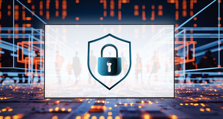 This image represents security applied throughout the system, using abstract visuals.