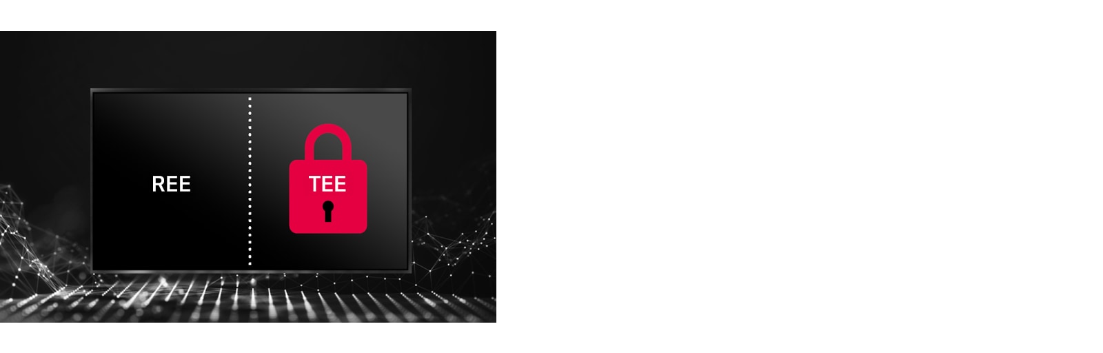 This image depicts the division of REE/TEE spaces on a display, with a lock icon on the TEE to signify security.