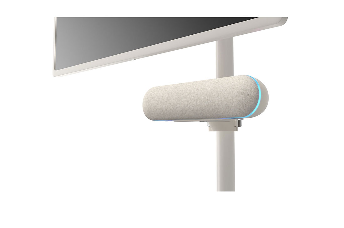 LG StanbyME Spaker XT7S with exclusive widgets, 16 hours playtime, Close-up of the 45 degree angle with the speaker with mint mood lighting on attached to LG StanbyME., XT7S, thumbnail 7