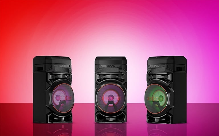 A video preview showing the different lighting of three LG XBOOMs.