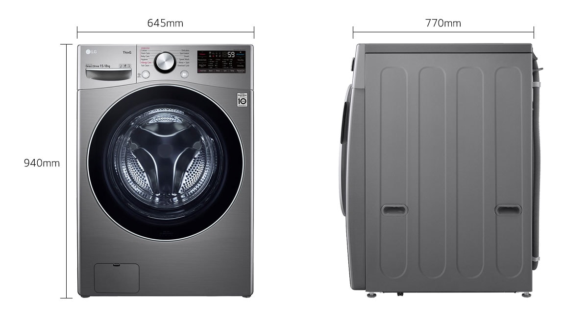 LG Washer & Dryer, 15/8 Kg, AI DD, TurboWash, Steam, ThinQ LG UAE