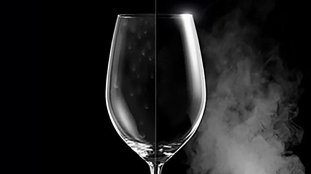 LG dishwasher comparison image showing steam wash cleaning performance on glassware versus non steam washing	