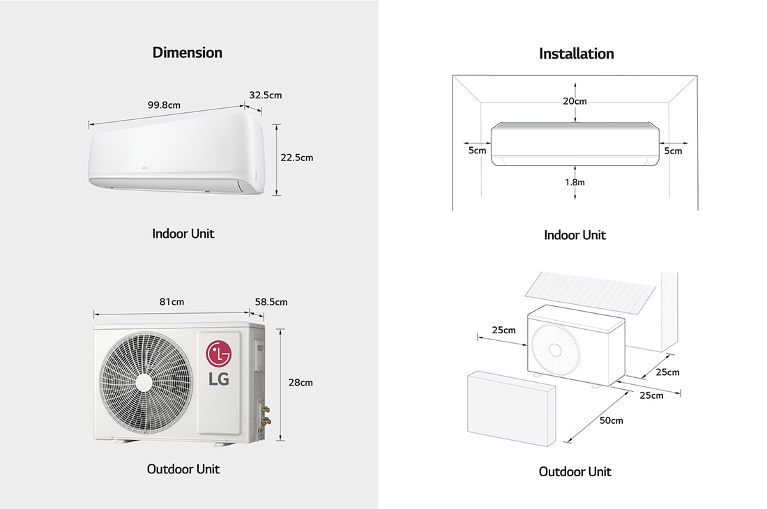 LG 2024 2 Ton Split AC with Rotary Compressor, Wifi, Dimension and Installation, T24ZCA, thumbnail 12