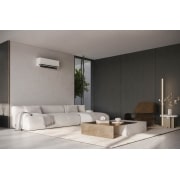 LG 18000 BTU DUALCOOL AI Air Single Split Air Conditioner, Modern living room with LG air conditioner on the wall, DA18TCA, thumbnail 6