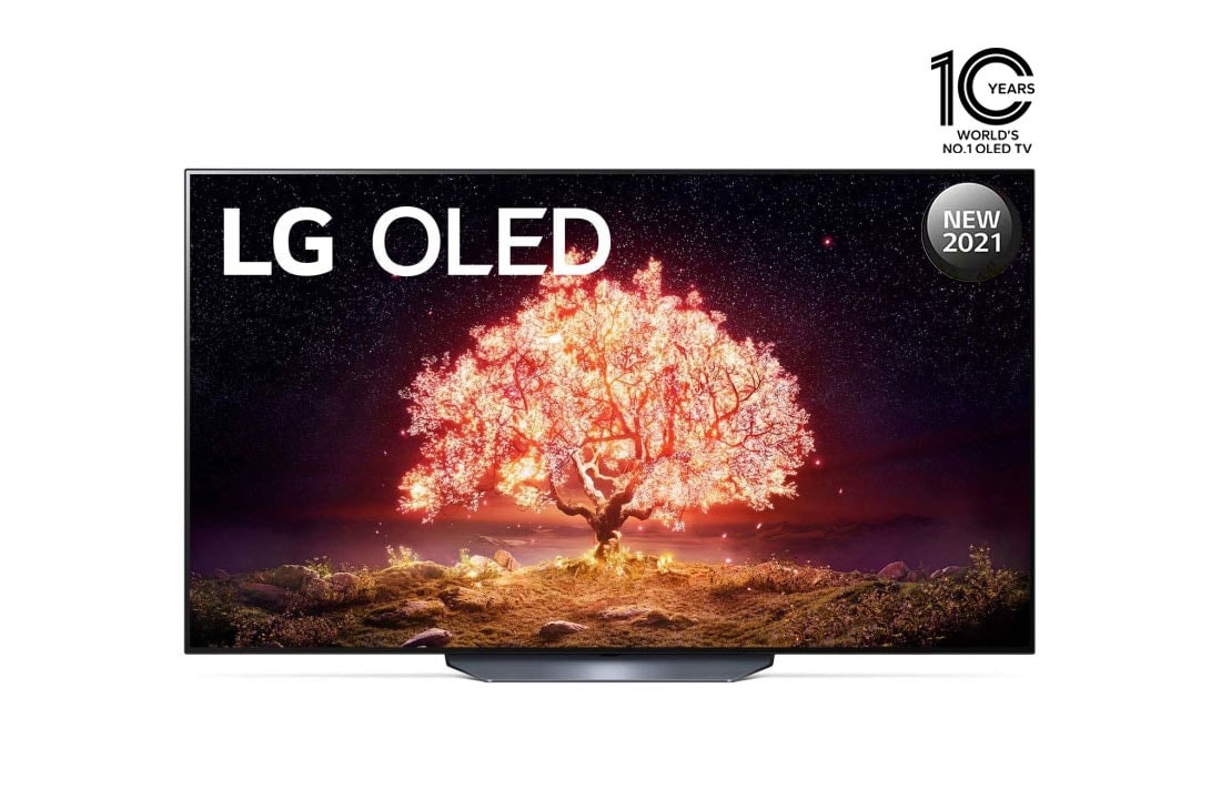 LG OLED 55 Inch TV With 4K Active HDR Cinema Screen Design from the B1 Series, front view, OLED55B1PVA