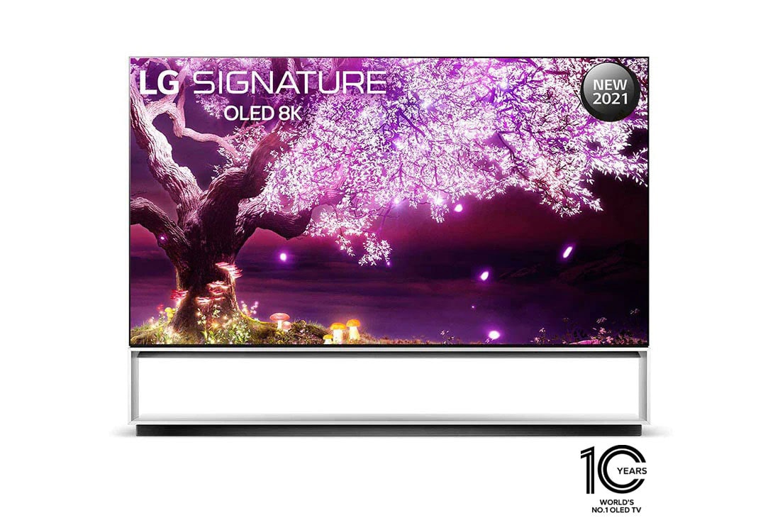 LG OLED TV 88 Inch Z1 Series Gallery Design Cinema HDR WebOS Smart ThinQ AI 8K Pixel Dimming, front view, OLED88Z1PVA