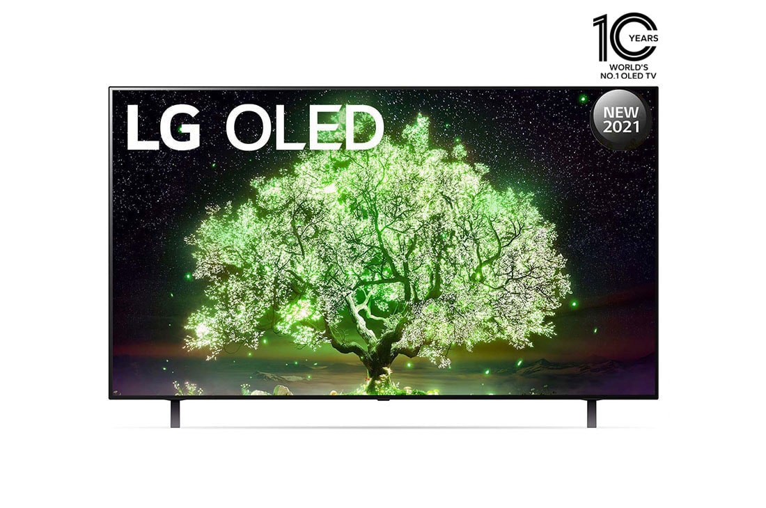 LG OLED 55 Inch TV With 4K Active HDR Cinema Screen Design from the A1 Series, front view, OLED55A1PVA