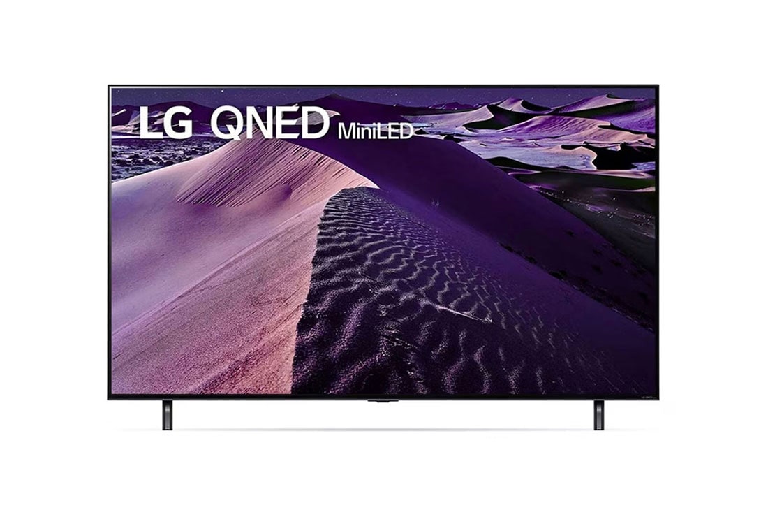 LG QNED 75 Inch TV With 4K Active HDR Cinema Screen Design from the QNED85 Series, front view with infill image, 75QNED856QA