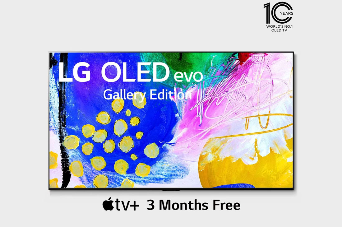 LG OLED evo TV 83 Inch G2 Series, Gallery Design 4K Cinema HDR webOS22 With ThinQ AI and Pixel Dimming Technology, Front view with LG OLED evo Gallery Edition on the screen, OLED83G26LA