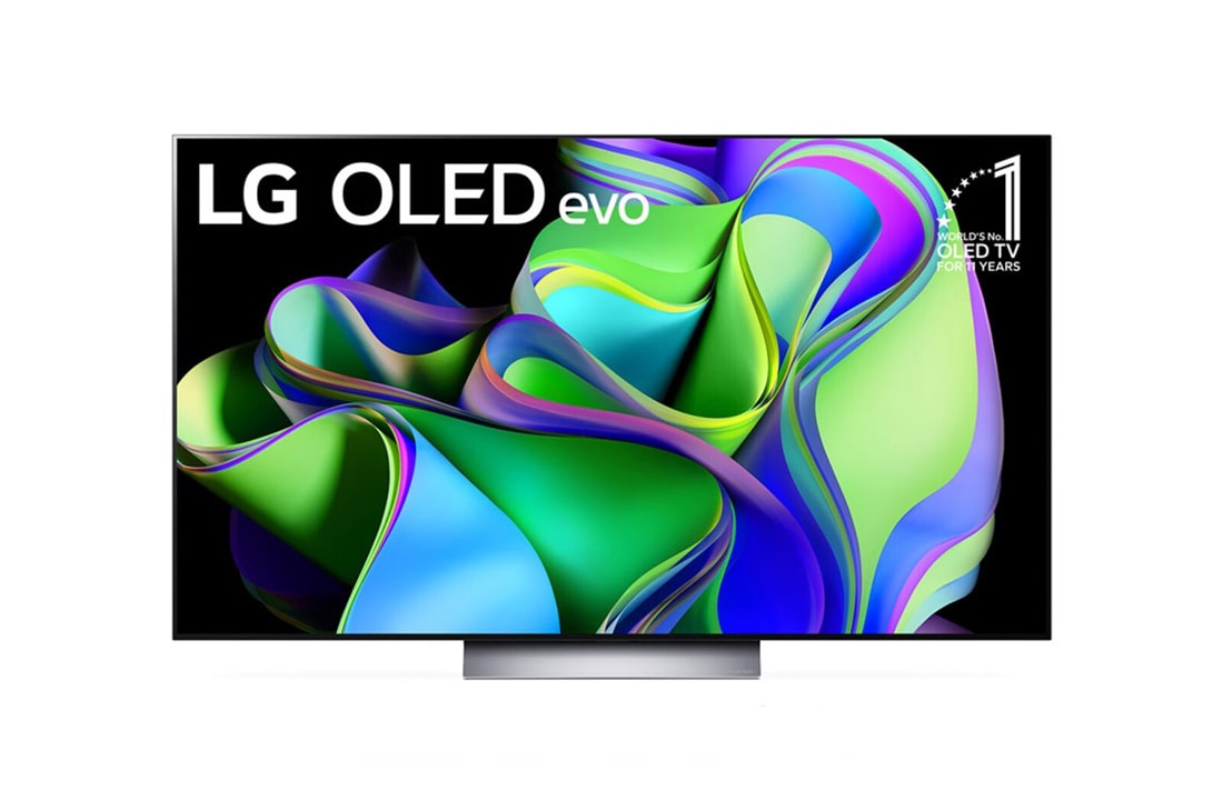 LG OLED evo C3 55 inch 4K Smart TV 2023 with Magic remote, HDR, WebOS, Front view with LG OLED evo and 10 Years World No.1 OLED Emblem on screen., OLED55C36LA