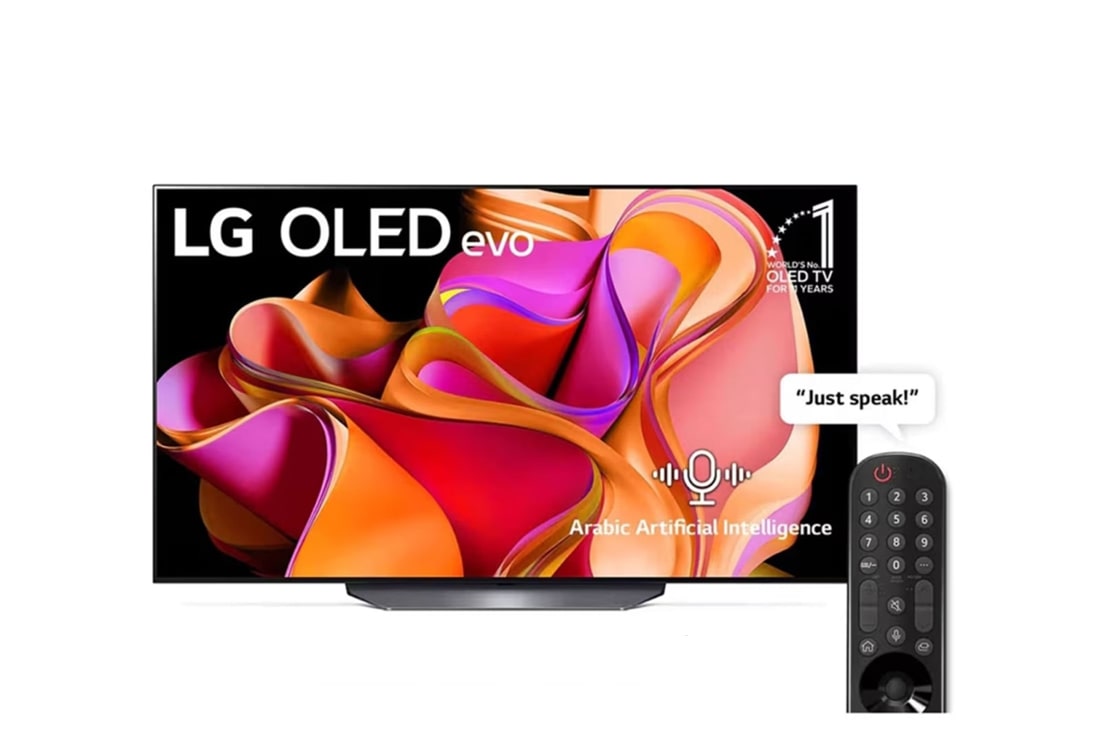 LG OLED evo CS3 65 inch 4K Smart TV 2023 with Magic remote, HDR, WebOS, front view, OLED65CS3VA