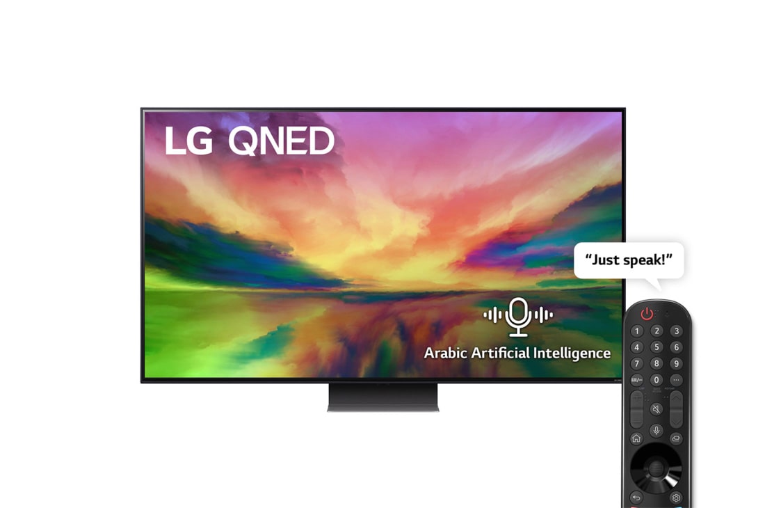 LG QNED81 Series, 65 inch 4K Smart UHD TV with Magic remote, HDR, WebOS, 2023, A front view of the LG QNED TV with infill image and product logo on, 65QNED816RA