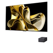 LG 77-Inch Wireless OLED evo M3 TV, Slightly-angled left-facing side view of LG OLED M3 on the wall with the Zero Connect Box below it, OLED77M36LA, thumbnail 2
