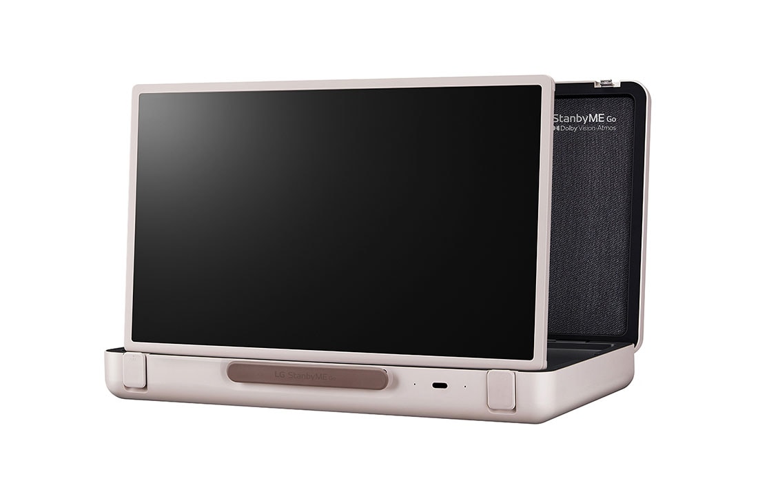 LG 2023 StanbyME Go carry bag design 27'' FHD screen, 46 degree side view of horizontal mode, 27LX5QKNA, thumbnail 6