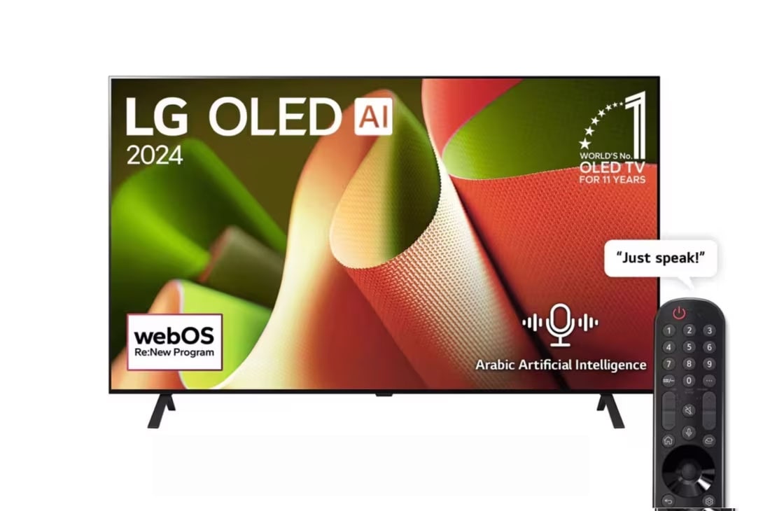 LG 77 Inch LG OLED  B4 4K Smart TV AI Magic remote Dolby Vision webOS24 2024, front view, OLED77B46LA