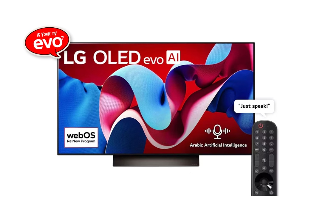 LG 65 Inch LG OLED evo C4 4K Smart TV AI Magic remote Dolby Vision webOS24 2024, front view, OLED65C46LA