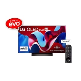 Front view with LG OLED evo TV, OLED C4, 11 Years of world number 1 OLED Emblem logo and webOS Re:New Program logo on screen2
