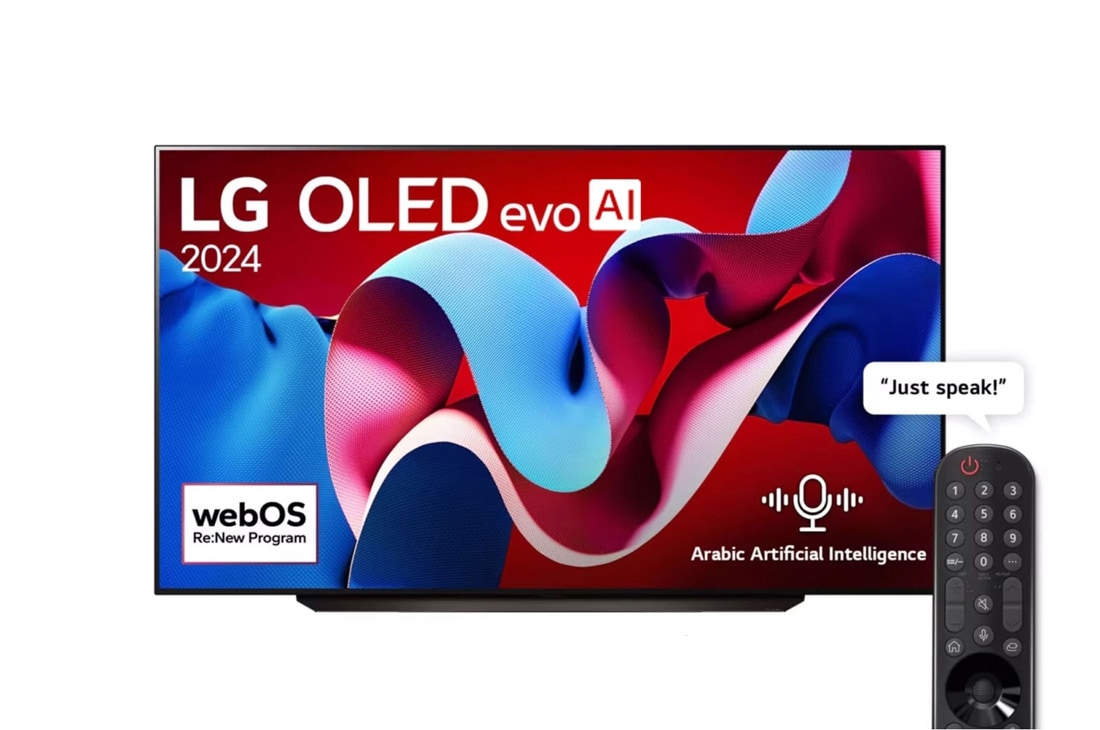 LG 83 Inch LG OLED evo C4 4K Smart TV AI Magic remote Dolby Vision webOS24 2024, Front view with LG OLED evo AI TV, OLED C4, 11 Years of world number 1 OLED Emblem and webOS Re:New Program logo on screen, OLED83C46LA, thumbnail 2