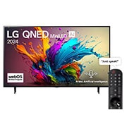 LG 65 Inch LG QNED MiniLED QNED90 4K Smart TV AI Magic remote HDR10 webOS24 2024, front view , 65QNED90T6A, thumbnail 1