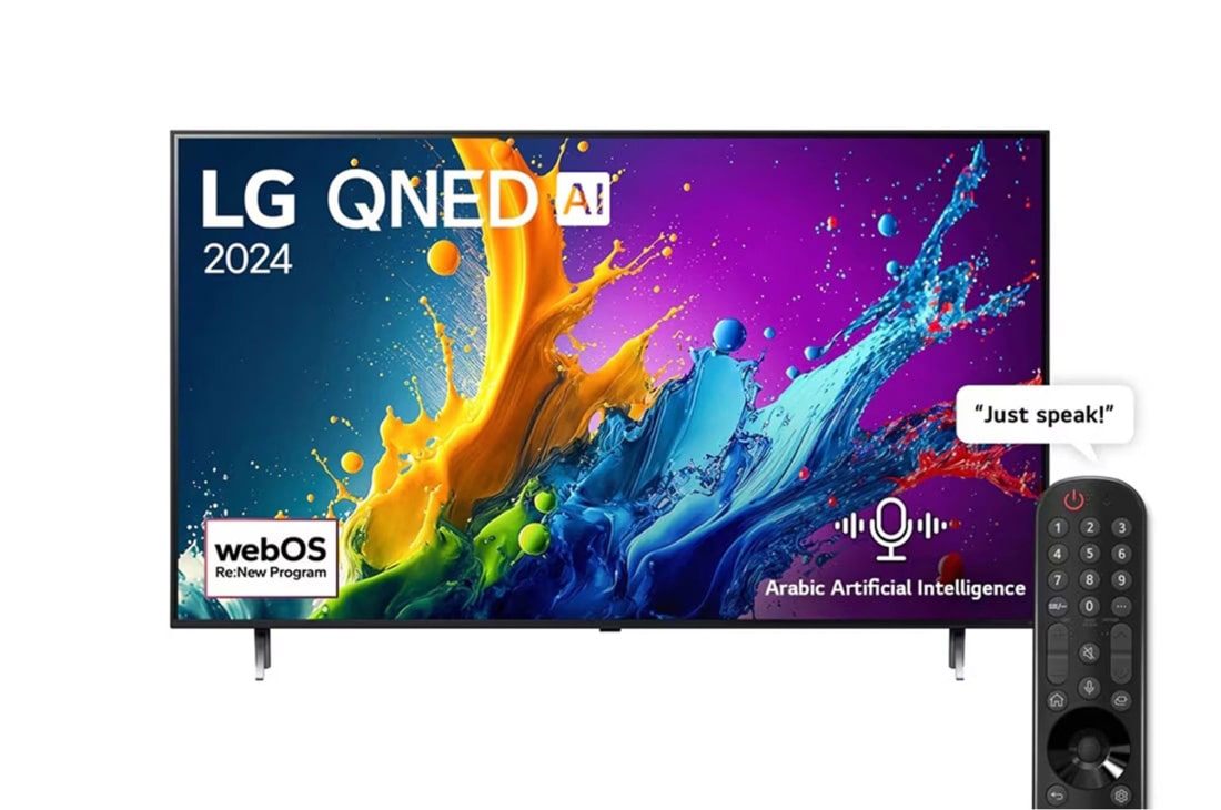 LG 86 Inch LG QNED QNED80 4K Smart TV AI Magic remote HDR10 webOS24 2024, Front view with inscreen of LG QNED TV, QNED80, 86QNED80T6B