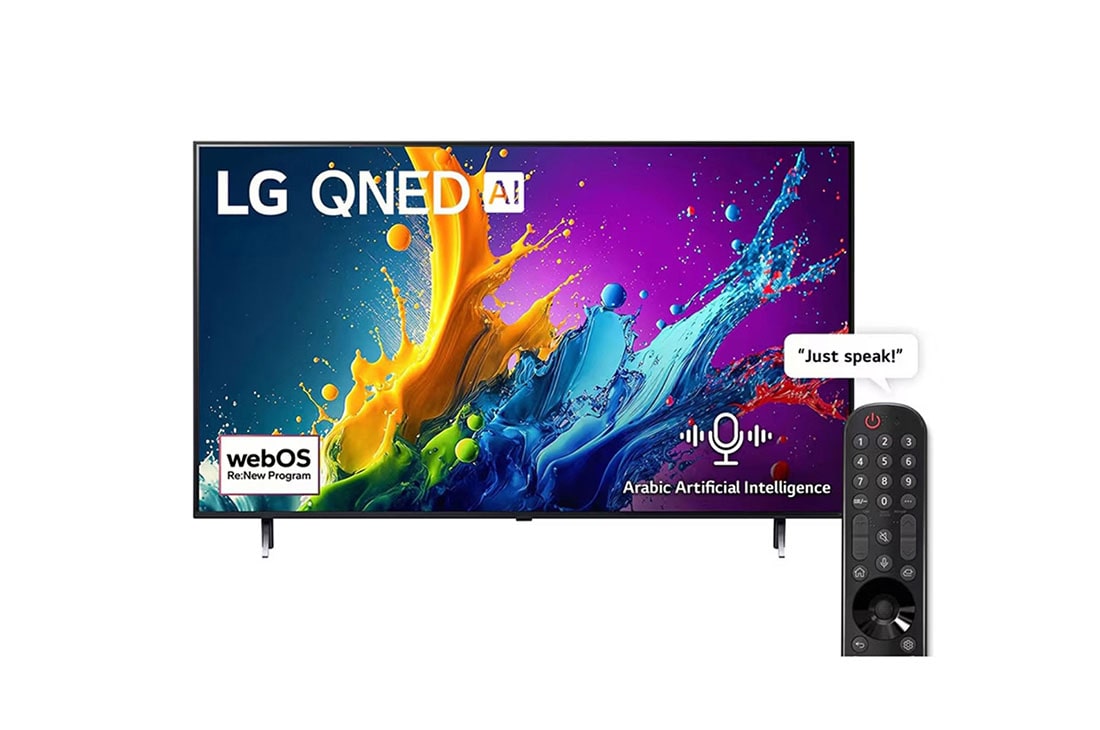 LG 86 Inch LG QNED QNED80 4K Smart TV AI Magic remote HDR10 webOS24 2024, front view , 86QNED80T6B