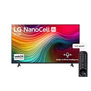 LG 55 Inch LG NanoCell NANO81 4K Smart TV AI Magic remote HDR10 webOS24 2024, Front view of LG NanoCell TV, NANO81 with text of LG NanoCell AI, 2024, and webOS Re:New Program logo on screen, 55NANO81T6A, thumbnail 1