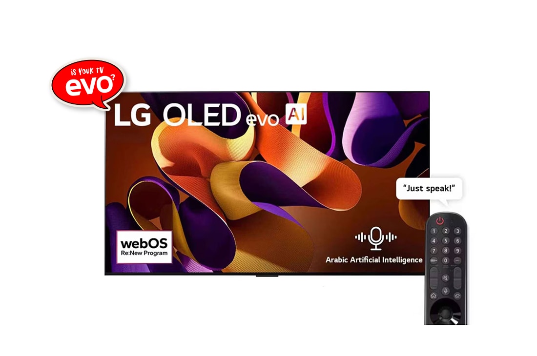 LG 77 Inch LG OLED evo G4 4K Smart TV AI Magic remote Dolby Vision webOS24 2024, front view, OLED77G46LA