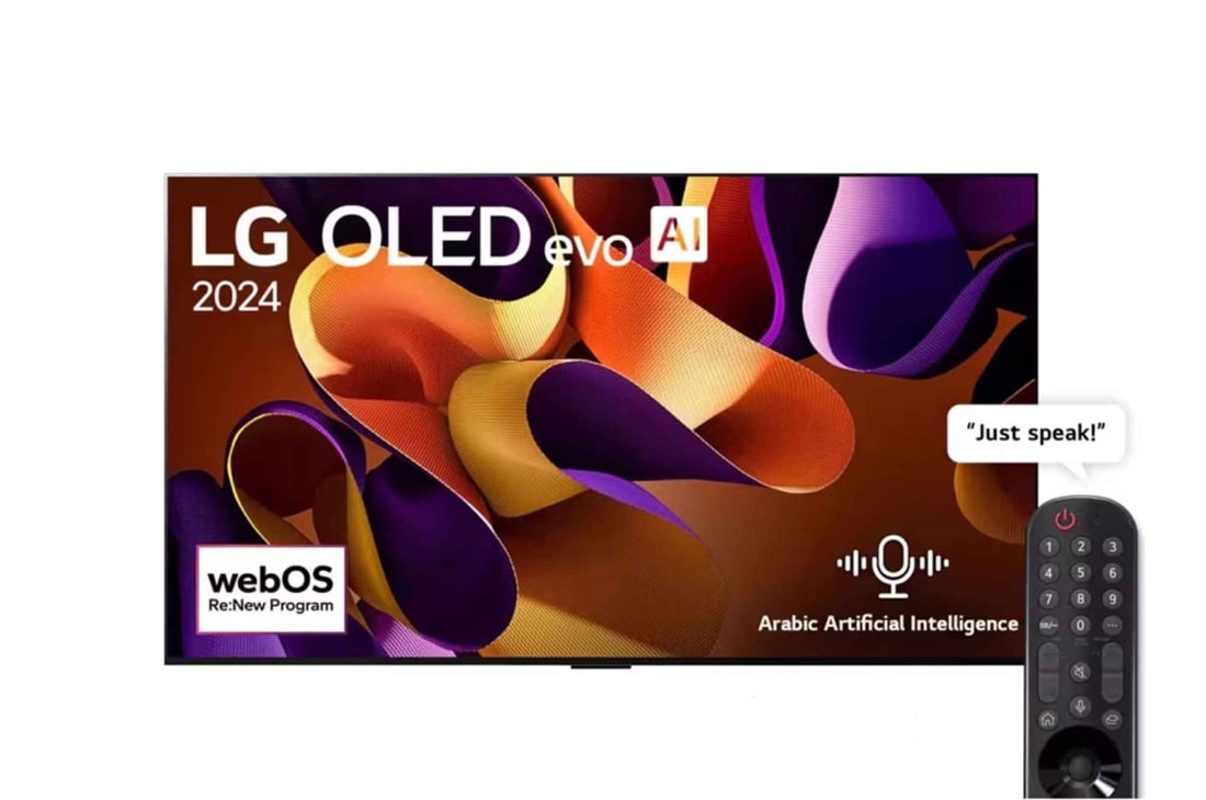 LG 83 Inch LG OLED evo G4 4K Smart TV AI Magic remote Dolby Vision webOS24 2024, front view, OLED83G46LA