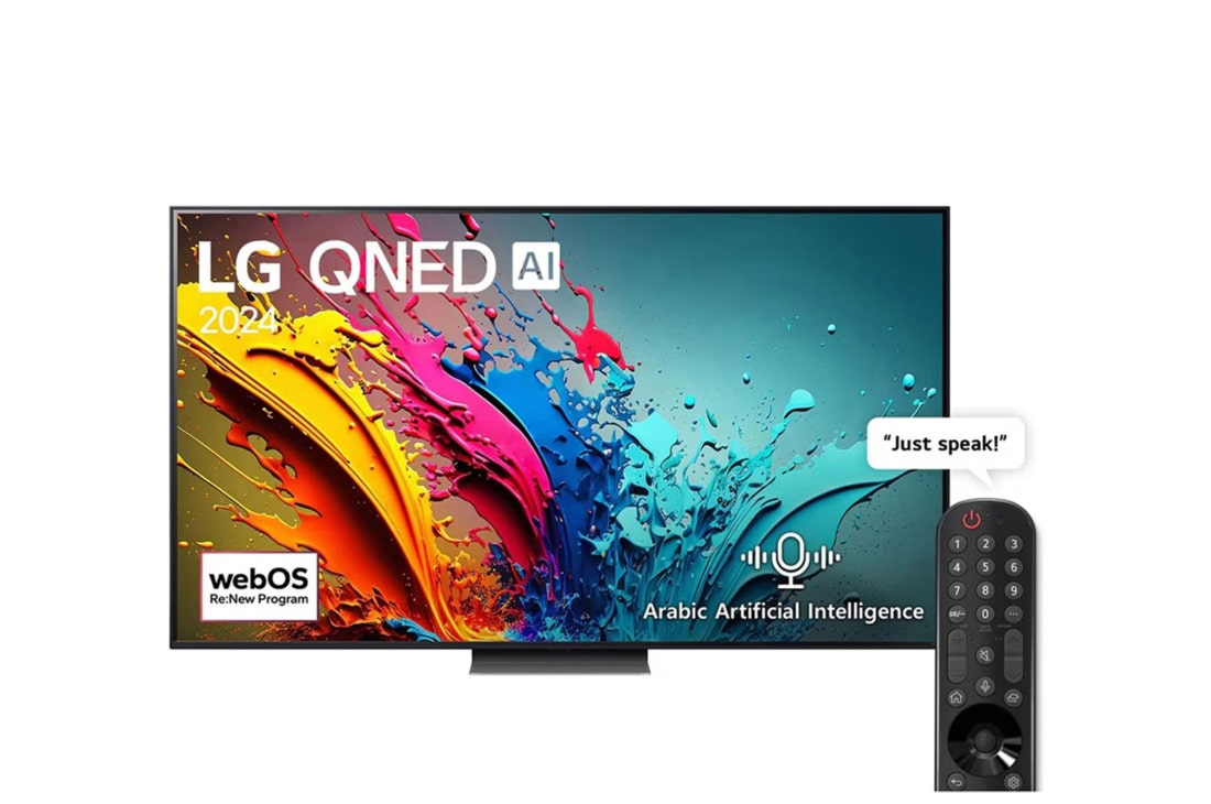 LG 86 Inch LG QNED QNED86 4K Smart TV AI Magic remote HDR10 webOS24 2024, front view, 86QNED86T6A