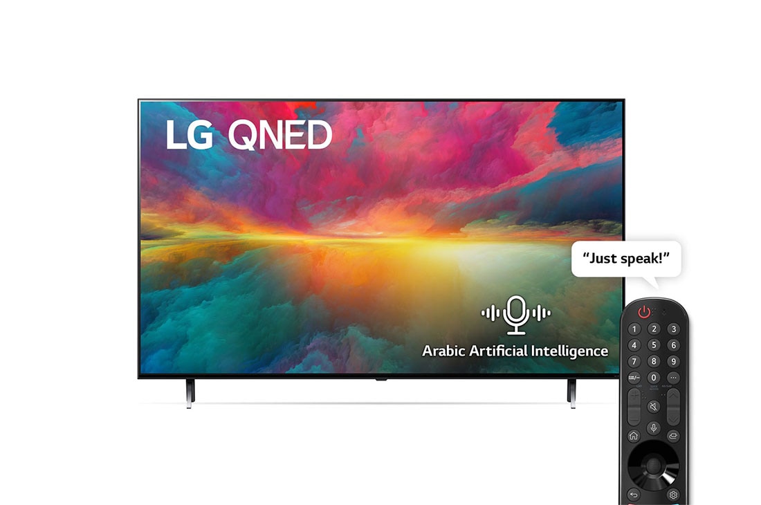 LG 2023 LG QNED75, 55 inch with Nano Cell 4K SmartTV, magic remote, WebOS, A front view of the LG QNED TV with infill image and product logo on, 55QNED756RB