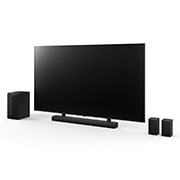 LG Soundbar for TV with Dolby Atmos 5.1.1 channel S75TR, 120Hz gaming, 2024, Angled view of 75inch LG QNED, LG Soundbar S75TR, Rear Speakers, and subwoofer, S75TR, thumbnail 15