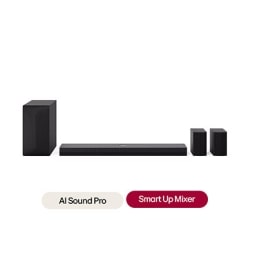 Front view of LG Soundbar S75TR, subwoofer, and Rear Speakers