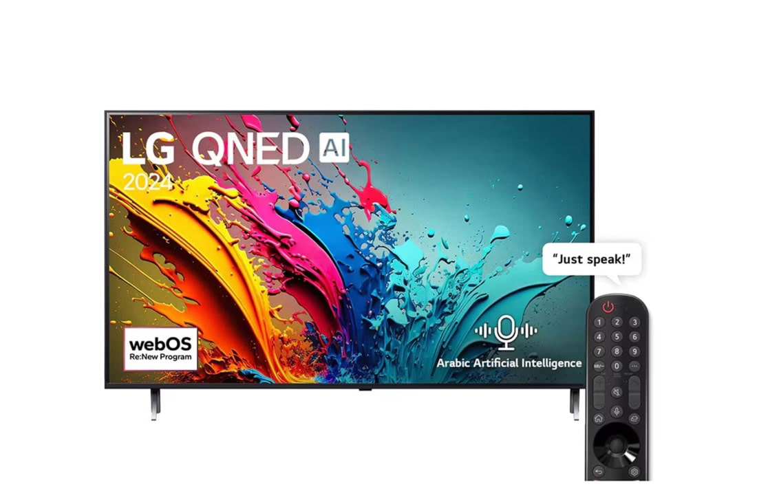 LG 65 Inch LG QNED QNED86 4K Smart TV AI Magic remote HDR10 webOS24 2024, front view, 65QNED86T6A