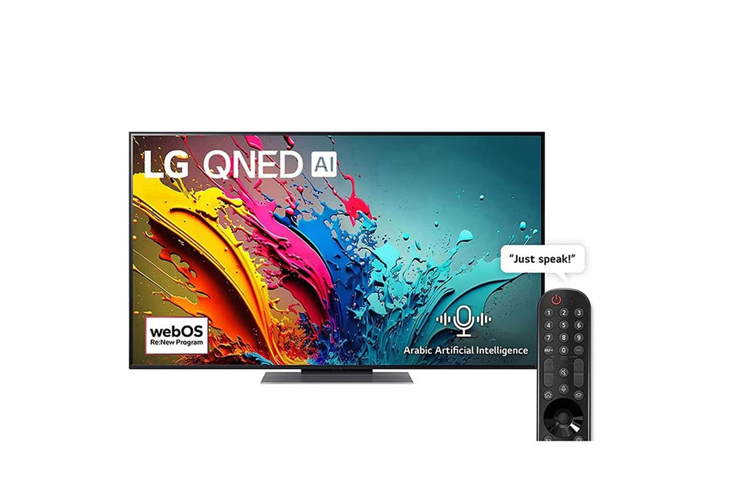 LG 55 Inch QNED86 4K Smart TV with AI Magic remote, HDR10, webOS24, 2024, front view, 55QNED86T6A