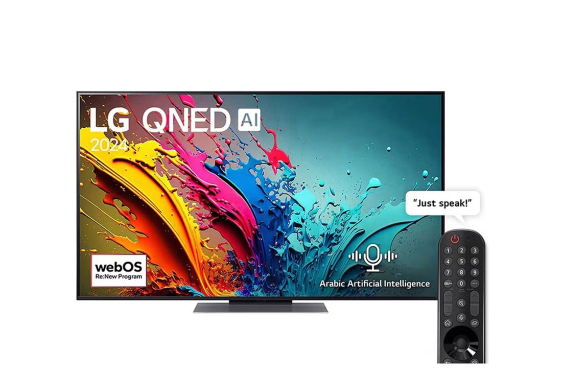 LG 55 Inch QNED86 4K Smart TV with AI Magic remote, HDR10, webOS24, 2024, front view, 55QNED86T6A